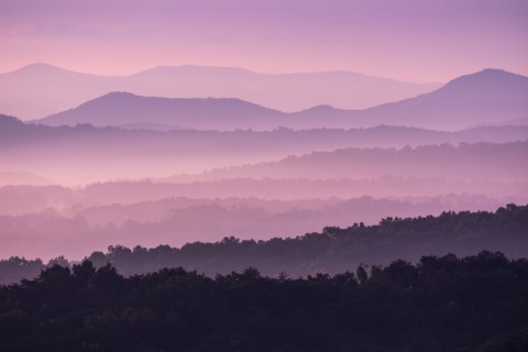 Fog at sunrise in Blue Ridge Mountains