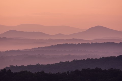 Fog at sunrise in Blue Ridge Mountains