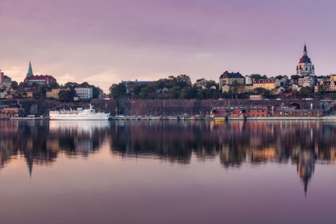 Skyline at sunset in Stockholm, Sweden