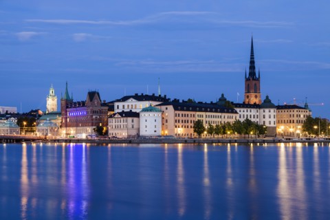 Skyline at sunset in Stockholm, Sweden