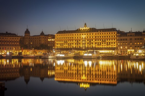 Skyline at sunset in Stockholm, Sweden