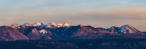 Panorama of La Sal Mountains in Arches National Park, Utah, USA