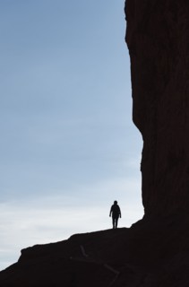 Woman's silhouette by Fisher Towers in Utah, USA