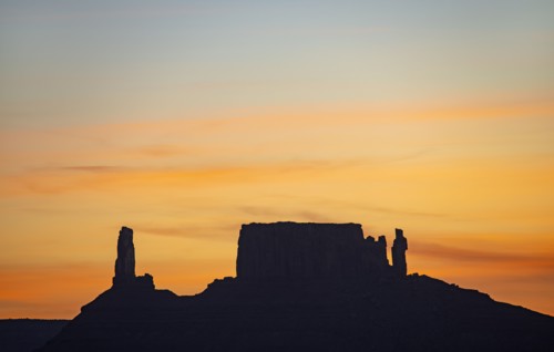 Silhouette of rock formations in Professor Valley in Arches National Park, Utah