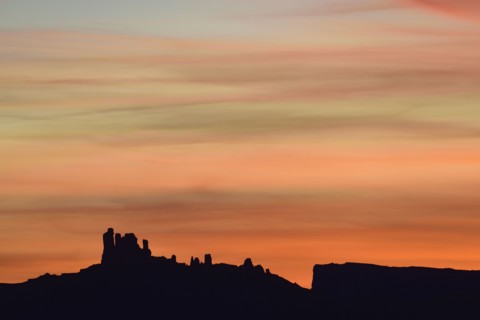 Silhouette of rock formations in Professor Valley in Arches National Park, Utah