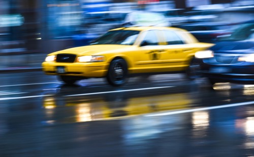 Long exposure of taxi in New York City, USA