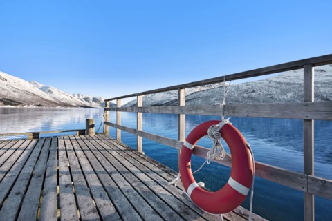 Life preserver on pier in Tromso, Norway