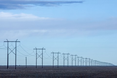 Power lines through fields in Boise, Idaho, USA