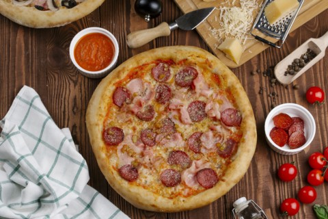 Meat pizza with ingredients