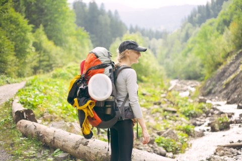 Woman hiking in the Carpathian Mountain Range