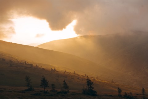 Sunrise over the Carpathian Mountain Range in Ukraine