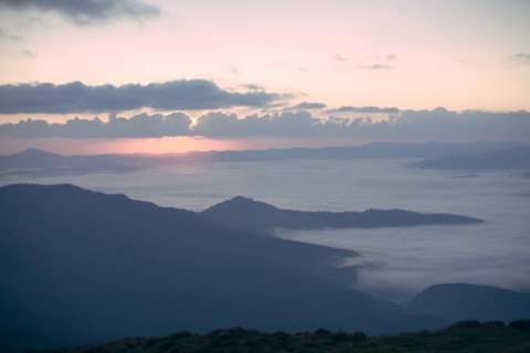 Mountains at sunrise in the Carpathian Mountain Range, Dragobrat, Ukraine