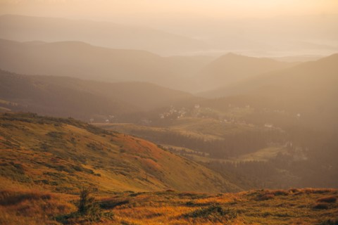 Mountains at sunrise in the Carpathian Mountain Range
