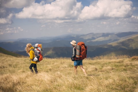 Couple hiking in the Carpathian Mountain Range