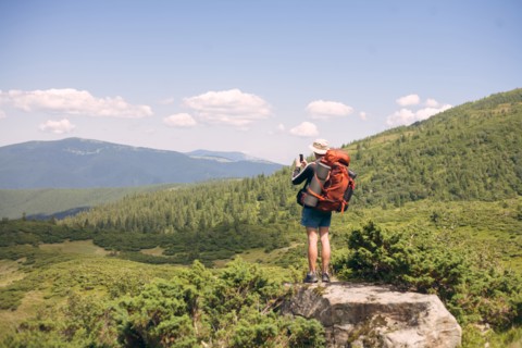 Man hiking in the Carpathian Mountain Range