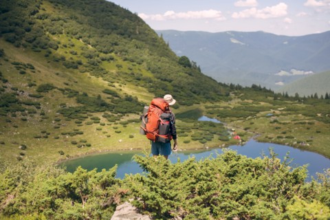 Man hiking in the Carpathian Mountain Range