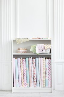 Variety of fabric on shelf