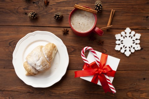 Christmas present and croissant