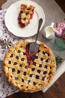 High angle view of cherry pie