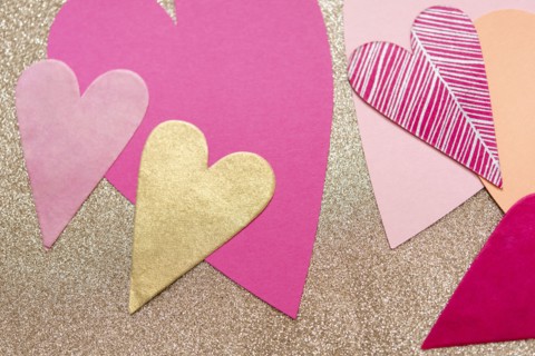 Pink and gold paper hearts