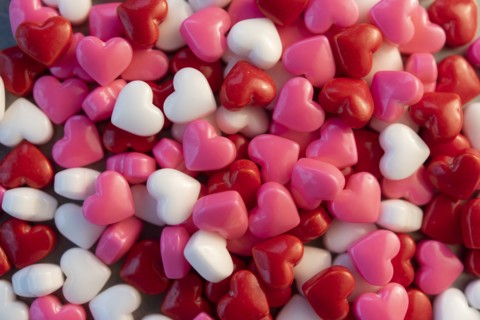 Pile of heart shaped candy