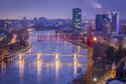 River Maine at sunset through Frankfurt, Germany