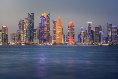 Sunset skyline of Doha, Qatar
