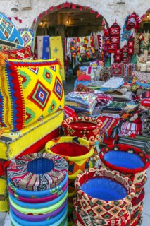 Bright textiles in market in Doha, Qatar