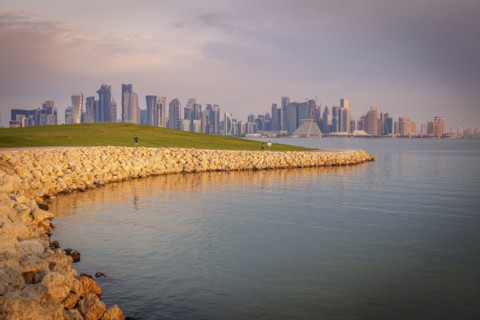 Waterfront by skyline of Doha, Qatar