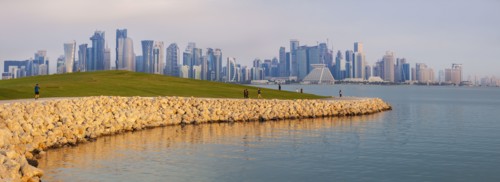 Waterfront by skyline of Doha, Qatar