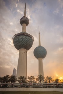 Kuwait Towers at sunset in Kuwait City, Kuwait