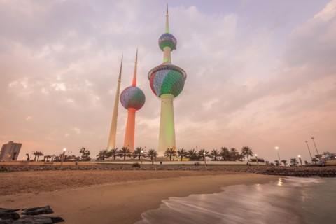 Kuwait Towers at sunset in Kuwait City, Kuwait