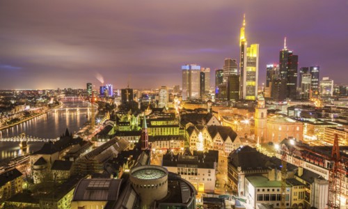 Skyline at sunset in Frankfurt, Germany