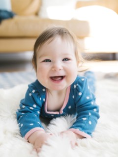 Smiling baby girl lying on rug