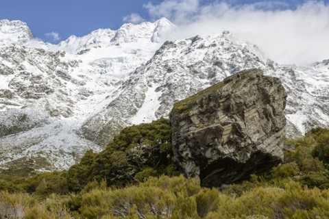 Boulder in Hooker Valley, Mount Cook National Park, New Zealand