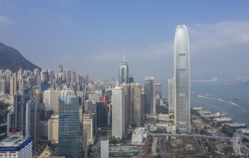 Cityscape with Nina Tower in Hong Kong, China