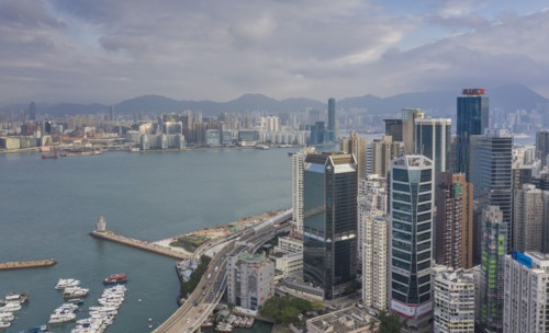 Cityscape by sea in Hong Kong, China