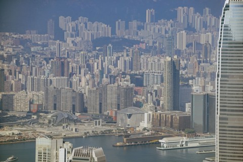 Cityscape with Nina Tower in Hong Kong, China