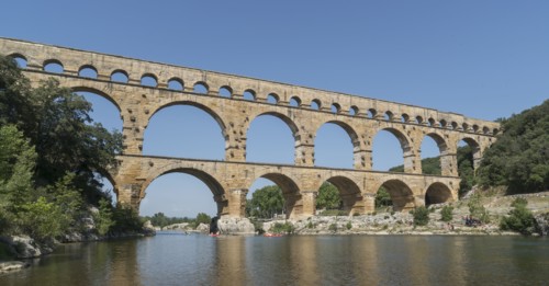 Pont du Gard over Gardon River in Vers-Pont-du-Gard, France