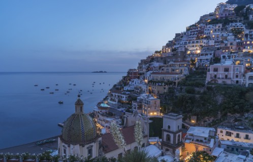 Village of Positano at sunset on Amalfi Coast, Italy