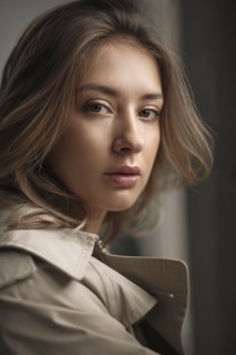 Portrait of young woman wearing natural make-up