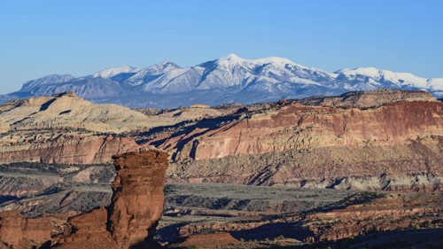 Rock formations and mountain landscape in Capitol Reef National Park, USA