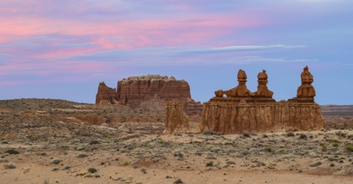 Hoodoos at sunset in Goblin Valley State Park, Utah, USA