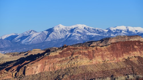 Rock formations and mountain landscape in Capitol Reef National Park, USA