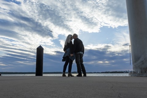 Couple by Potomac River in Washington DC, USA