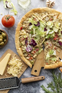 Pizza topped with cabbage