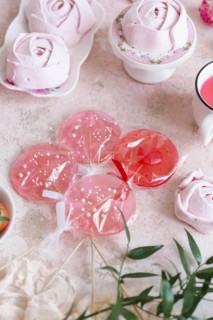 Pink lollipops and marshmallow
