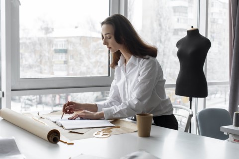Fashion designer working at desk in studio