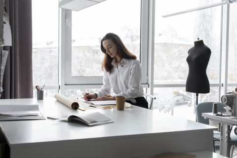Fashion designer working at desk in studio