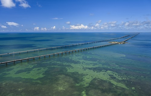 Aerial view of Seven Mile Bridge in Florida Keys, USA